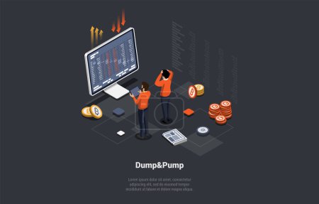 Téléchargez les illustrations : Forex, Stock Market Practice of Inflating Stock Prices to Produce Value, Dump And Pump Concept. Men Crypto Team With Market Maker Increase Market Volatility. Isometric 3d Cartoon Vector Illustration. - en licence libre de droit