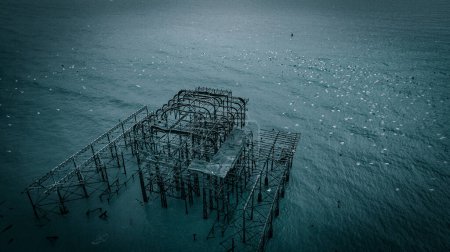 Photo for Aerial view of an old abandon pier in Brighton, East Sussex, UK - Royalty Free Image