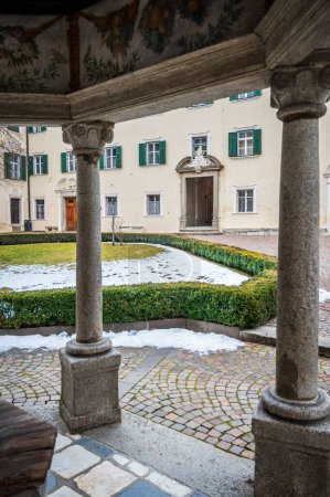 Photo for Varna, Bolzano, Italy - January 4, 2022: View of the Novacella Abbey at winter. - Royalty Free Image