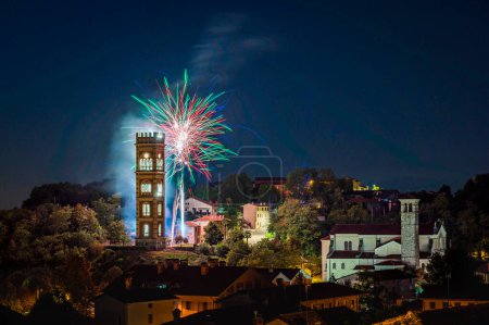 Photo for Explosion of colors. Fireworks in Cassacco, Friuli, Italy. - Royalty Free Image