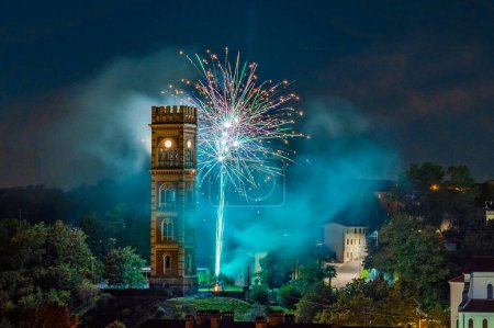 Photo for Explosion of colors. Fireworks. Cassacco Castle, Friuli, Italy. - Royalty Free Image