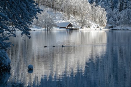 beautiful winter landscape of Fusine lakes, Italy