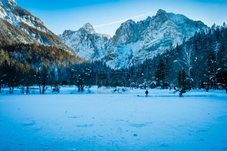 Photo for Winter reflections and fairytale houses in Kranjska Gora. Slovenia - Royalty Free Image