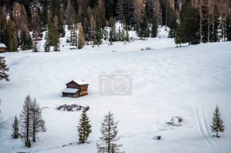 Téléchargez les photos : Vue panoramique de La Val enneigée, Alta Val Badia, Tyrol du Sud, Italie - en image libre de droit