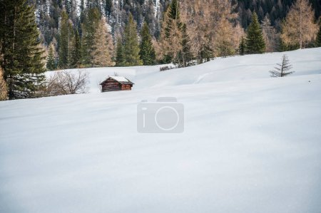 Téléchargez les photos : Vue panoramique de La Val enneigée, Alta Val Badia, Tyrol du Sud, Italie - en image libre de droit