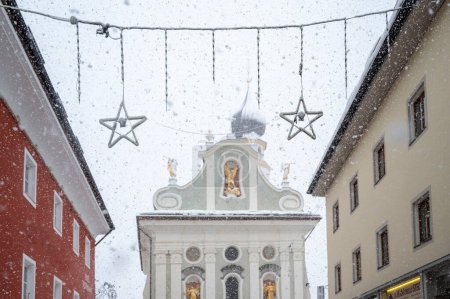 Photo for Scenic shot of snow covered San Candido street, Italy - Royalty Free Image