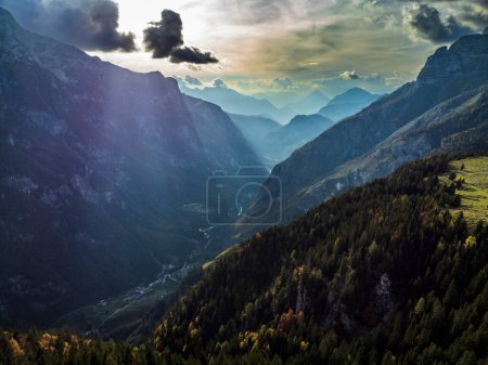 View of Val Raccolana valley and Montasio, north east of Italy