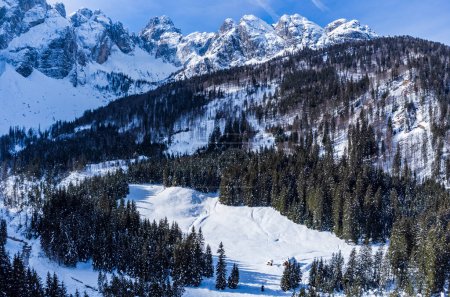 Photo for Rio Freddo, Italy, snowy alpine village view from above - Royalty Free Image