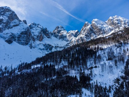 Photo for Rio Freddo, Italy, snowy alpine village view from above - Royalty Free Image