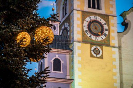 Photo for Close-up shot of beautiful Christmas decor in small Italian town - Royalty Free Image
