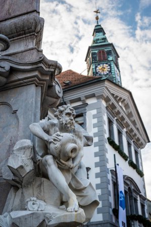 Photo for Antique statue in old city of Ljubljana, capital of Slovenia - Royalty Free Image