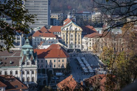 Photo for Scenic aerial shot of old city of Ljubljana, capital of Slovenia - Royalty Free Image