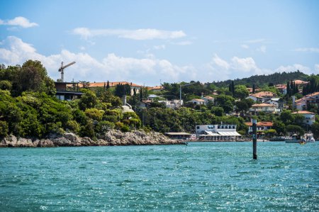 Photo for View from sea at beautiful Italian town on seashore - Royalty Free Image