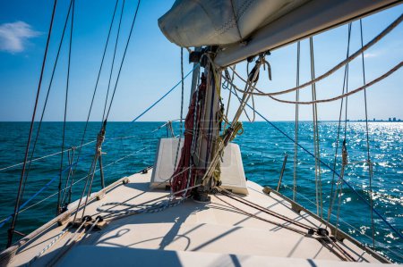 Photo for Scenic shot of sailing boat near coast of Italy - Royalty Free Image