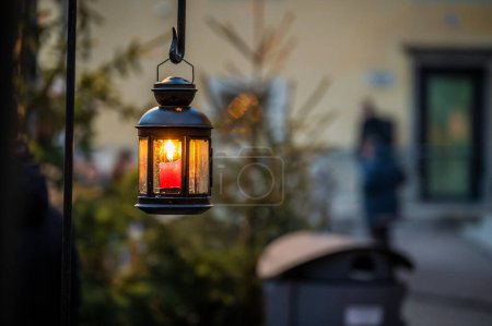 Photo for Close-up shot of christmas decorative lantern on street of old town of Bruneck, South Tyrol, Italy - Royalty Free Image