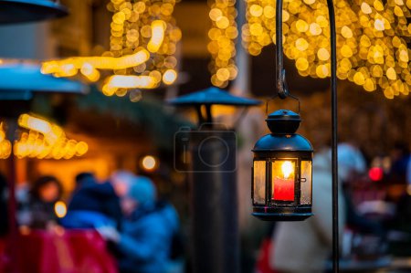 close-up shot of christmas decorative lantern on street of old town of Bruneck, South Tyrol, Italy