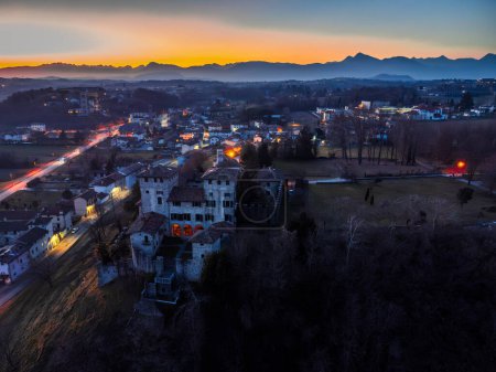 Photo for Cassacco Castle at sunset from above, Italy - Royalty Free Image