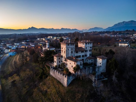 Photo for Cassacco Castle at sunset from above, Italy - Royalty Free Image