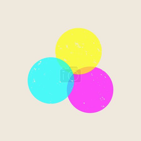 Ilustración de Cian, magenta, amarillo semitono círculo plantilla CMYK círculos Vector - Imagen libre de derechos
