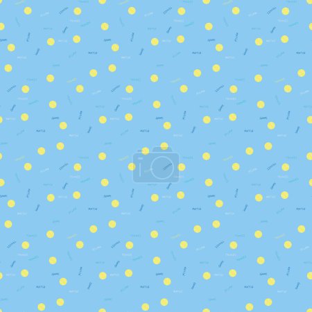 seamless tennis pattern with tennis ball and tennis racket and lettering blue background template for fabric background surface design packaging wrapping paper wallpaper vector illustration