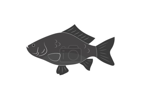 Ilustración de Flat black fish (crucian carp,  perch) icon. Vector image - Imagen libre de derechos
