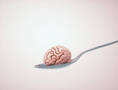 Spoon with a human brain. Self care and intelligence concept. This is a 3d render illustration tote bag #619387592
