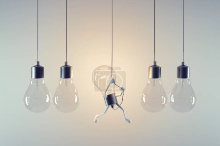 Photo for Lightbulb climbing up to the wire. Be different. Breaking free and creative mindset concept. This is a 3d render illustration - Royalty Free Image