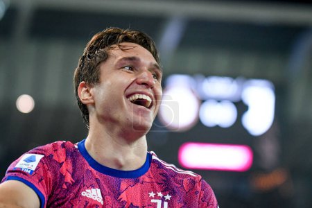 Photo for Juventus's Federico Chiesa portrait happiness during italian soccer Serie A match Udinese Calcio vs Juventus FC (portraits archive) at the Friuli - Dacia Arena stadium in Udine, Italy, June 04, 2023 - Credit: Ettore Griffoni - Royalty Free Image