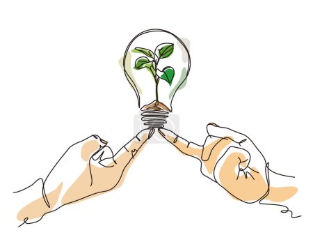 croquis style de vie A008 _ doigts tenir l'ampoule avec la plante pour montre le concept d'illustration vectorielle écologique graphique EPS 10