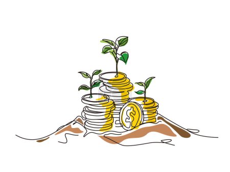 Téléchargez les illustrations : Sketch lifestyle A022 _ Coins construire des plantes pour montrer le concept d'entreprise et de richesse illustration vectorielle graphique EPS 10 - en licence libre de droit