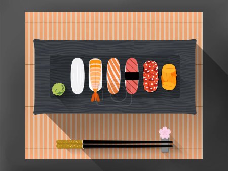Illustration for Daily_A002_Japanese meal with sushi shows the food culture of japan vector illustration graphic EPS 10 - Royalty Free Image