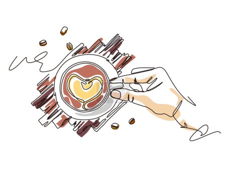 esquisse style de vie A029 _ main tenir une tasse de café avec coeur pour se détendre illustration vectorielle graphique EPS 10