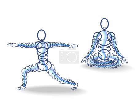 Téléchargez les illustrations : Anneau combiner _ A004 _ posture de yoga 02 guerrier transparent II Padmasana montre deux posture différente d'illustration vectorielle de yoga graphique EPS 10 - en licence libre de droit