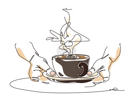 sketch lifestyle A032_two hands hold a cup of coffee shows that serve the drink vector illustration graphic EPS 10