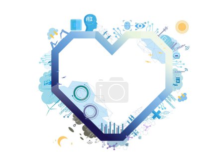 Communauté technologique A016 cadre cardiaque avec coin montre l'amour de la technologie illustration vectorielle graphique EPS 10