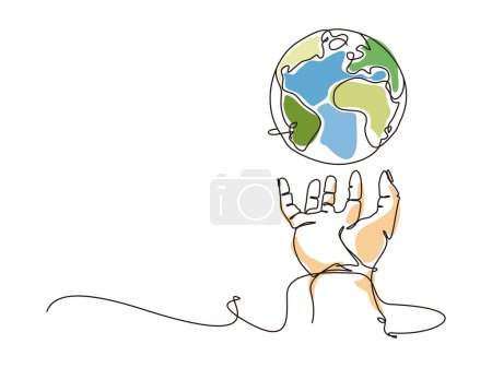 Skizze Lebensstil A054 _ Erde schweben auf der Hand, um die Bedeutung der Welt Vektor Illustration Grafik EPS 10 zeigt