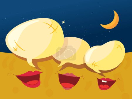 Illustration for Mellow A001 three mouths chit chat at night with fun atmosphere vector illustration graphic EPS 10 - Royalty Free Image