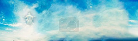 Photo for Jesus Christ in clouds of heaven - Ascension Christ Return. Copy space. Ascension day concept. Second coming of Christ. Christian Easter. Faith in Jesus Christ. Christianity. - Royalty Free Image