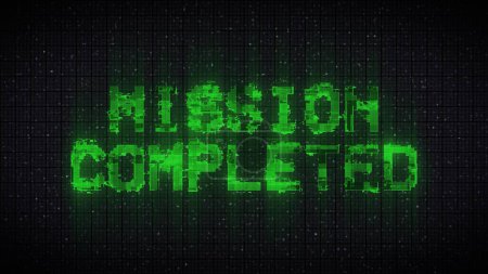 Photo for MISSION COMPLETED text computer old tv glitch interference noise screen - Royalty Free Image