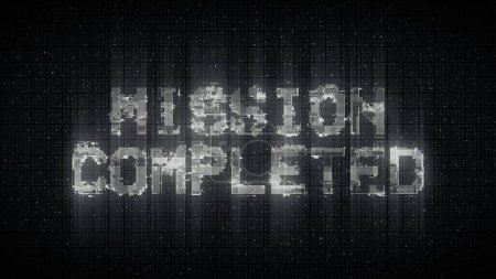 Photo for MISSION COMPLETED text computer old tv glitch interference noise screen - Royalty Free Image