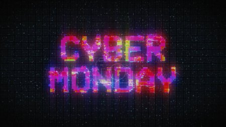 Foto de Cyber Monday advertising commercial text with glitch broken tv signal style - Imagen libre de derechos