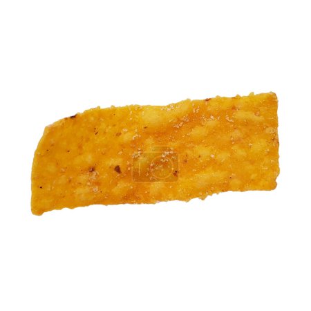 Close up view of single corn chip isolated on white background with clipping path. Healthy cereal for diet breakfast concept.