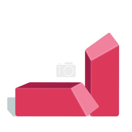 Téléchargez les illustrations : L'image d'un rectangle rouge avec une ombre sur un fond blanc, des formes géométriques tridimensionnelles. Illustration vectorielle - en licence libre de droit