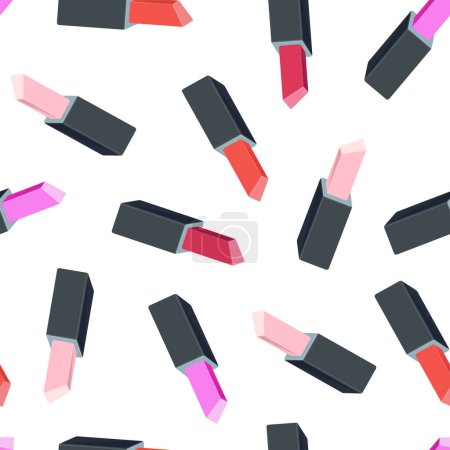 Illustration for Womens lipsticks of red, pink colors of a strict rectangular shape, in a black package, womens cosmetics. Pattern seamless background image. Vector illustration - Royalty Free Image