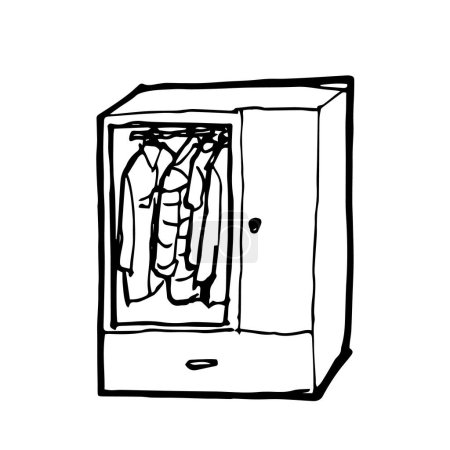 Foto de Armario, un arte digital de armario de tela clásica con percha de camisa ilustración icono dibujado a mano aislado sobre fondo blanco. - Imagen libre de derechos