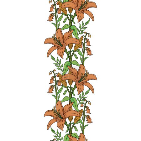 Ilustración de Lily flores botánicas florales. Conjunto de ilustración vectorial. Fondo de patrón sin costura. - Imagen libre de derechos
