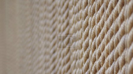 Photo for Curtain of hanging jute ropes with a very small depth of field - Royalty Free Image