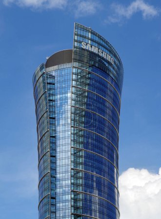 Photo for Poland, Warsaw, August 2 2022 Skyscraper with Samsung logo in Warsaw's Wola district - Royalty Free Image