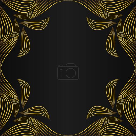 Illustration for Elegant gold floral frame decoration design on black background - Royalty Free Image