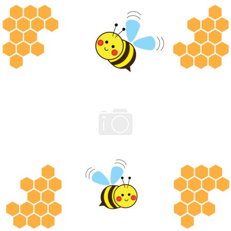 Photo for Vector Honeycomb beehive with hexagon grid cells and bee cartoon logo on white background vector illustration. illustration premium design vector eps10 - Royalty Free Image